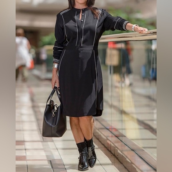 COUNTRY ROAD Embroidered Black Long Sleeve Shirt Dress - Picture 6 of 16